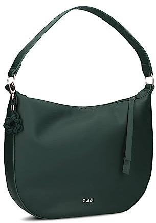 Zwei Damen Schultertasche Yuna YU110 Moon-Bag 6 Liter klassisch elegante Hobo-Bag mit Blümchen-Anhänger und Schlüsselband, innen 3 Fächer, extra langes Zipper-Band, hochwertiges Kunstleder (pine)
