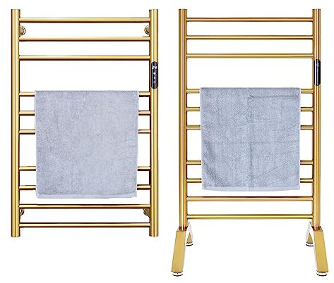 YJSG Scaldasalviette riscaldato, scaldasalviette elettrico dorato, termosifone autoportante e montato a parete, stendibiancheria da bagno,riscaldatore per asciugamani con timer integrato, plug-in, oro