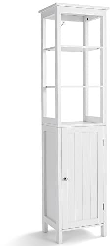RELAX4LIFE Tall Bathroom Cabinet, Freestanding Slim Storage Cabinet with 3 Open Shelves and Anti-Tipping Device, Narrow Tallboy Corner Shelving Unit for Entryway Living room Kitchen