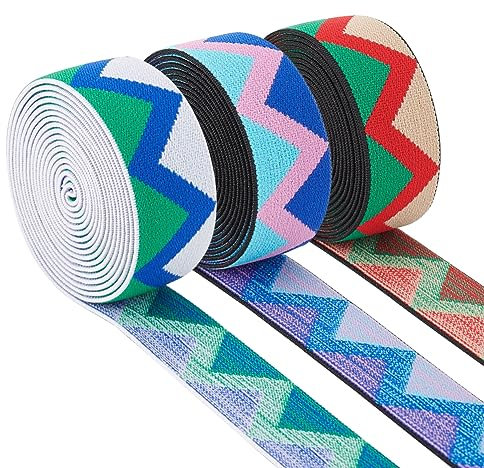 BENECREAT 6 Yards 3 Colors Wave Jacquard Elastic Band, 25mm Wide Stripe Sewing Elastic Stretch Trim Woven Ribbon for DIY Clothing Hand Band, Waist Belt, Home Decor