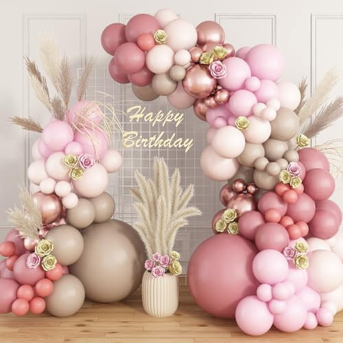Ghirlanda di palloncini rosa cipria, doppio farcito rosa cipria beige arco a palloncino metallizzato cromato oro rosa nudo palloncini per ragazze Boho compleanno baby shower decorazioni per feste di