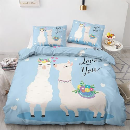 GEDAEUBA Lama Bettwäsche 140x200 - Süße Alpaka Bettbezug 140x200 2er Set, Wendebettwäsche und Kissenbezug 70x90, Weiche & Angenehme & Atmungsaktive Mikrofaser Bettwäsche-Sets mit Reißverschluss