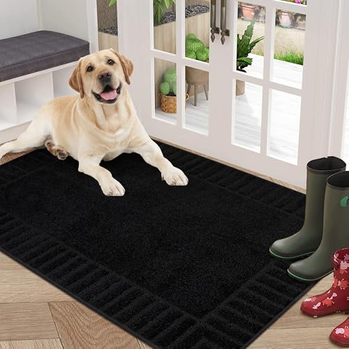 BEQHAUSE Large Door Mat Indoor 80x120cm, Super Absorbent Dirt Trapper Front Doormats Washable TPR Non-Slip Entrance Inside Floor Mats Rug for Entryway Pets and Dogs (Black)