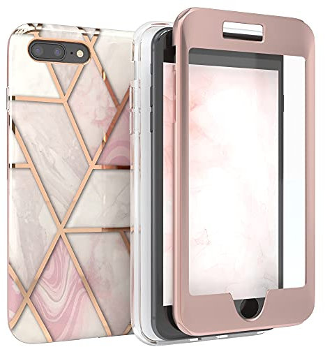 EAZY CASE 360 Grad Hülle kompatibel mit iPhone 7 Plus / 8 Plus mit Kameraschutz, Premium Full Cover, Case mit Displayschutz, Schutzhülle, Slimcover, Handyhülle, Komplett-Schutz Cover, Rose Gold
