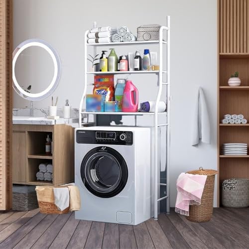 A.M.C. Scaffale da Bagno Salvaspazio Scaffali forati per lavatrice 3 ripiani bianco resistenti