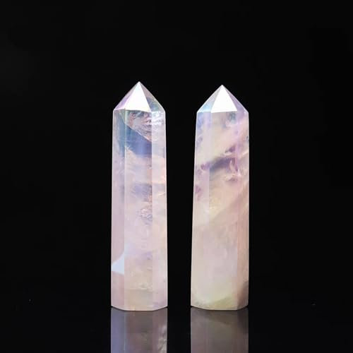AtkitS Schön 1pc Kristall Sechseckiges Prisma Natürliche Rose Quarz Zauberstab Energie Amethyst Turm Hause Einrichtungs Dekoration (Color : Aura Rose Quartz, Size : 7-8CM)