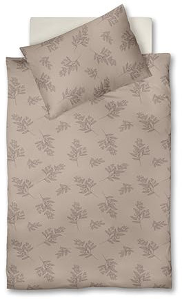 Fleuresse Lech Edelflanell Bettwäsche 135x200 Zweige Blätter Sand beige 604232-3