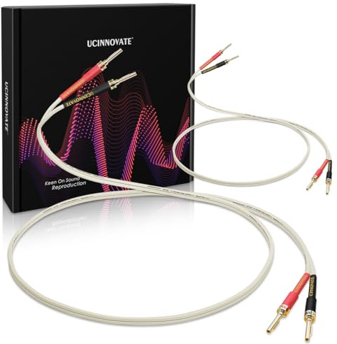 14 AWG OFC - Cable de altavoz con conectores tipo plátano (3 m/9,8 ft), color blanco