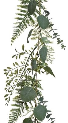 Decoris Künstliche Farn Eukalyptus Girlande 20x180cm - Blättergirlande für Tischdeko Fensterdeko Wanddeko - Blätter Kunstpflanze als Hochzeitsdeko Zimmerdeko und Bastelmaterial - Grün