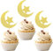 Cupcake Toppers Eid Mubarak,24 Stück Ramadan Kareem Kuchendekoration,Umrah Mubarak Cupcake Dekoration,Eid Mubarak Glitzer Topper,Stern und Mond Muffin Deko（C）