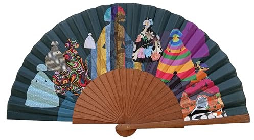 Spanischer Handfächer Meninas – Holz und Baumwolle – 23 cm – Etui und Hülle aus Jute – Modeaccessoire – Handgefertigt in Spanien – Events und Geschenke – Fansofart-Kollektion – Tusitala Barcelona