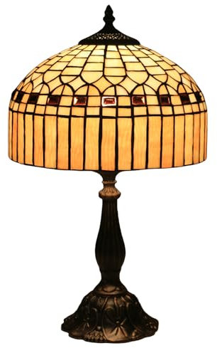 FUMAT Tiffany Tischlampe, 12 Zoll Retro Lampe, Vintage Nachttischlampe, Deko Tischleuchte, Handcraft Bunte Glas Lampenschirm, Gold Farbe, Mit E27 LED Glühbirne, für Schlafzimmer Wohnzimmer Büro