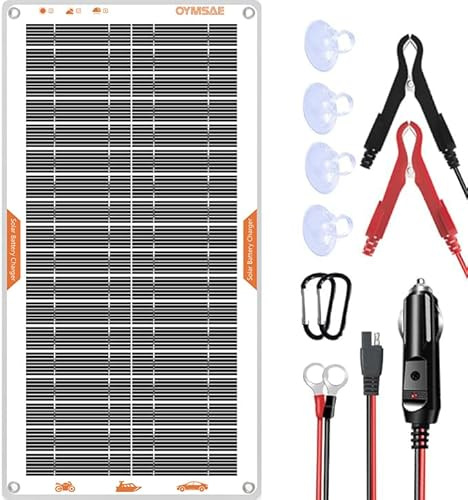 OYMSAE White Portable 10W 12V Solar Car Battery Charger Maintainer | White solar panel design; portable waterproof; trickle charge maintainer for car, boat, RV, automotive 12V batteries