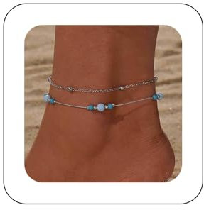 Inilbran Bracelet De Cheville Boho En Perles Bleues Chaîne De Perles De Riz Vintage Bracelet De Perles Bleues En Argent Chaîne De Boules En Perles Bracelet De Cheville Bijoux Pour Femmes Et Filles