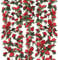 6 Pack 49FT Artificial Fake Rose Garland, Artificial Flower Vine Hanging Rose Garlands for Outdoor Indoor Wedding Wall Badroom Decoration (Red Flower)