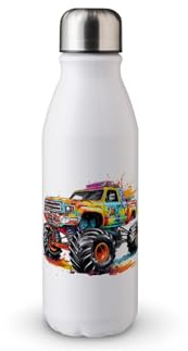 MAXIKIWI Botella de agua de una sola pared con tapa de rosca, aluminio ligero no aislado, sin BPA, a prueba de fugas, Monster Truck - 500 ml