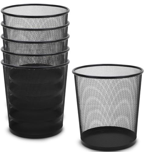 Waytex Pack de 6 Corbeilles à Papier en Métal Maille Mesh 13L Noire, Poubelle de Bureau, Salle de Bain, Cuisine
