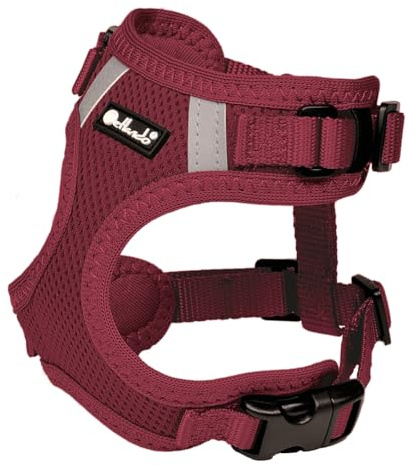 Petlando Hundegeschirr Mesh Vest, leichtes Brustgeschirr aus weichem Mesh & Nylon, stufenlos verstellbar, reflektierend mit 2 D-Ringen, Bordeaux L, Geschirr Hund leicht