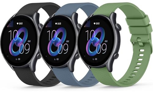 Oumida 3 Piezas Correa para Amazfit GTR 4/3/3 Pro/2/2e/47mm, Pulseras de Repuesto de Silicona Original de 22mm, Deportiva Impermeable