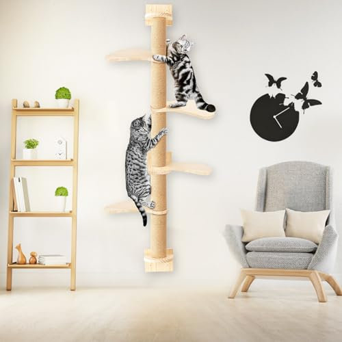 locwanot 76.8 Tall Cat Tree, 4 Tier Floor to Ceiling Cat Tower, Wall Mounted Scratching Post for Indoor Cats, Wall Furniture Interactive Toy Sturdy Activity Tree for Cats Climb, Scratch, and Play 1