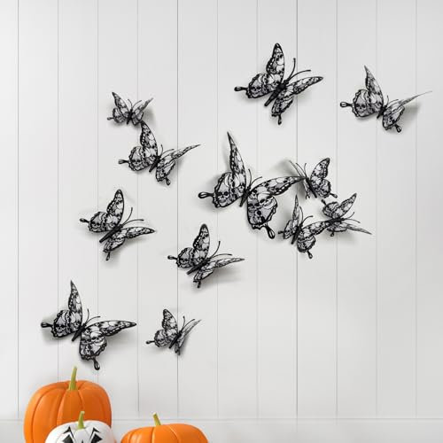 Wandtattoo Schmetterlinge 12pcs, Dreidimensionale Schmetterling Wandaufkleber Halloween Schmetterling Dekorativer Aufkleber für Wand Schlafzimmer Wohnzimmer - Schädelmuster