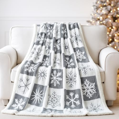 EAQ Plaid Coperta Pile 130x150 cm, Coperta Termica, Coperta Pile Matrimoniale in Morbida e Spessa, Coperta in Pelliccia Sintetica per Divano e Letto (Il Grigio Natalizio, 130x150CM)