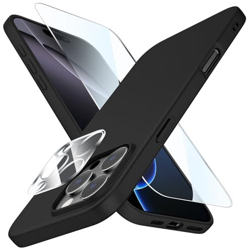 X-level für iPhone 16 Pro Hülle, Kompatibel mit Kabellosem Laden, 1 Handyhülle & 1 Schutzfolie & 1 Kameraschutz, Weiche TPU Case Rundumschutz Schutzhülle Kratzfest Cover - Schwarz
