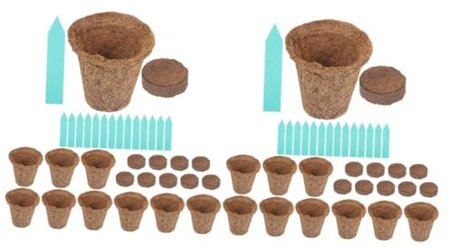 BESPORTBLE 2sets Vasi Da Giardinaggio Cocco Vasi Per Piante Include Nutrienti Cocco Terriccio e Etichette Per Piante Perfetti Per Fiori e Ortaggi