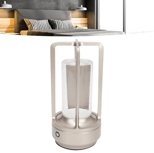 lvifloae Dimmbare Touch Lampe, Tischlampe Kabellos, Kristall-Lampenschirm, 3 Farbtemperaturen, Touch-Steuerung, USB Wiederaufladbare LED Schreibtischlampe (Silber)
