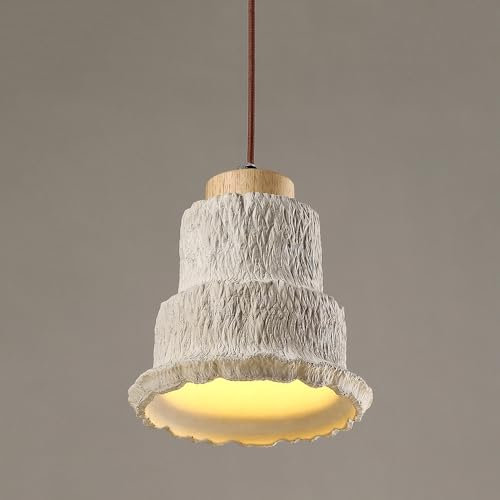 RXPVUXE Lampada a sospensione in cemento retrò Wabi Sabi Lampada a sospensione in pietra Cilindro geometrico in stile giapponese Plafoniere a sospensione in legno Apparecchio per ristoranti in cemento