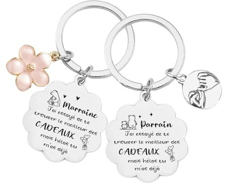 FGHJK Cadeaux Noël pour Marraine Parrain 2 Porte-clés Parrain et Marraine Cadeau Parrain Marraine Demande Annonce Naissance Baptême Communion Cadeau Surprise Noël (2)