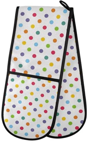 Double Oven Gloves Heat Resistant Colorful Polka Dot Double Oven Mitts Pot Holder Heat Protection Oven Gloves for Home Kitchen Baking Cooking BBQ Microwave