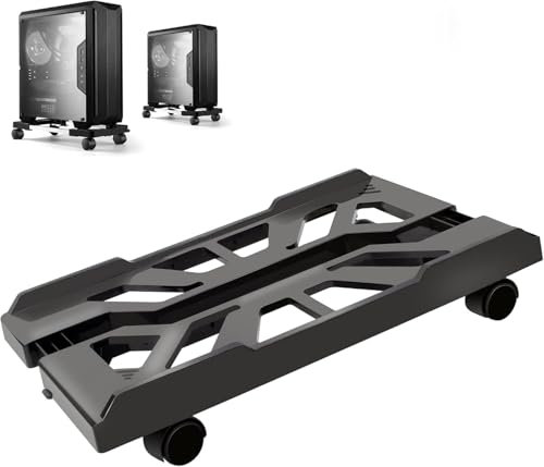 Hmseng Mobiler Computer-Tower-Ständer, CPU-Ständer mit 4 rollenden Lenkrollen, verstellbarer CPU-Halter, 2 feststellbare Rollrollen, bunte, transparente PC-Host-Halterung, passend für die meisten