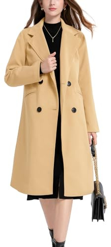 Vanchenl Donna Inverno Misto Lana Cappotto Tacca Risvolto Doppio Fila Casual Medio Pisello Lungo Trench Giacche Outwear