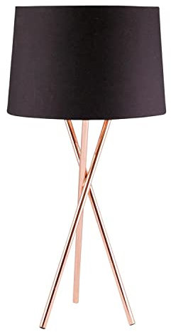 Modern Copper Tripod Table Lamp Bedside Light with Matching Black Fabric Shade