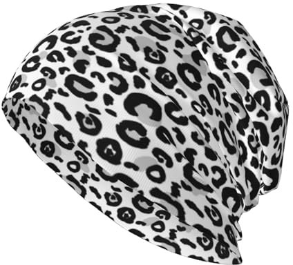 Herren Damen Slouch Beanie Cooles Schwarz-Graues Leopardenmuster Beanie Mütze Klassische Slouch Beanie Mütze Modisch Strickmütze Für Autumn Schlaf Winter