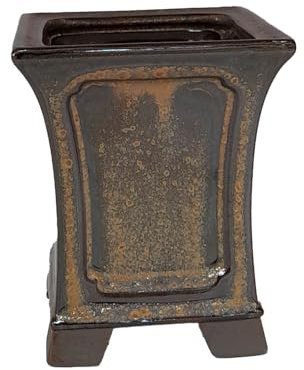 BIOMATA Pot de bonsaï en céramique style cascade 8 x 8 x 9 cm | Pot de bonsaï fabriqué au Japon | Pot avec trou de drainage | Arbre non inclus