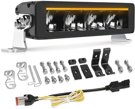 CO LIGHT Barre LED 10 40W 8000LM IP69K pour Tracteurs 4x4 Camions Caravanes Quad SSV Rampe Led Longue Portée 312M avec DRL Anti-Éblouissement Simple Rangée 12V 24V Homologué ECE avec Kit de Câblage