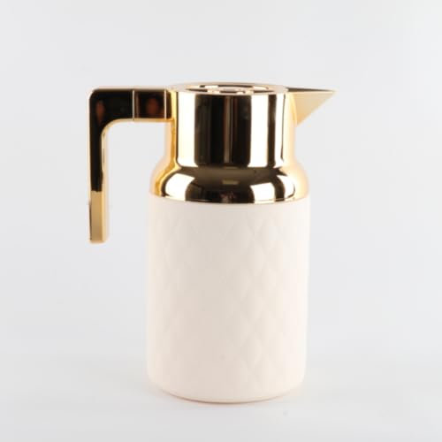 JMAHM 1L Teapots Coffee Carafe Glass Insulated Jug Vacuum Flasks Double Walled with Press Button Top (White)