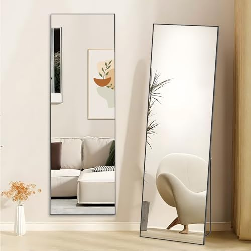 Hamlody Großer Ganzkörperspiegel, 162 x 52 cm Ganzkörper Standspiegel | 3 mm Gehärteter Aluminiumspiegel & Aluminiumrahmen, Grosser Wandspiegel Flur Wand mit Ständer, Sichere Verpackung