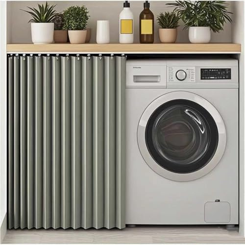 HLTQL Schrankvorhang Zum Schieben Schrank Vorhang Mit Schiene Schrankvorhang Zum Schieben Küche Regal Vorhang Schatten Vorhan Wasserdicht Schrankvorhänge Küche Für Regale,Grey-W60cm/H150cm