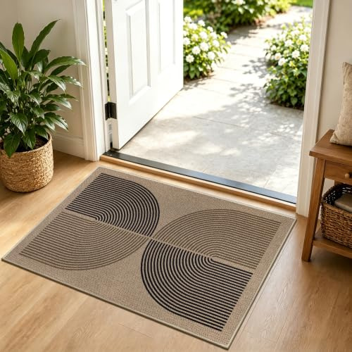 Capslpad Fußmatte außen und Innen 50 x 80 cm, Jute Aussehen rutschfeste Schmutzfangmatte Dünne Türmatte, Waschbar Fussmatte Aussen für Haustür, Eingangsbereich, Balkon