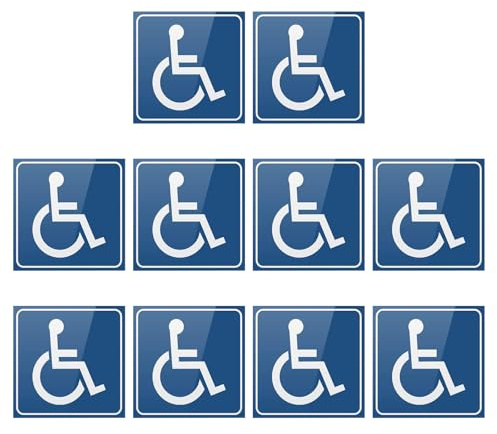 Dcaknri Symbole De Fauteuil Roulant Handicapé Conforme Panneau D'accès pour Handicap Paquet 10 Autocollants Fenêtre Bleus 3''/4'' Panneaux Handicap pour Parking