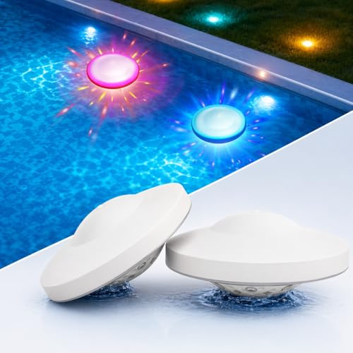 TGKYK Poolbeleuchtung Unterwasser, 2 Stück Schwimmende Poolbeleuchtung mit 7 Lichtmodi, Wasserdicht Pool Lichter Unterwasser, Schwimmende Poolleuchten für Schwimmbäder, Badewannen, Teiche