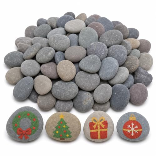 50 Stück Flache Steine zum Bemalen,1-3cm Glatte Große Kieselsteine | Dekosteine,Naturstein,Zum Mandala-Malen, Dekorieren von Gartenpflanzgefäßen und Aquarien (Grau und Weiß 1-3cm)