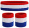 ONUPGO Lot de 1 Bandeau de Sport en Coton pour Enfant (1 Bandeau + 2 Poignets) (Red/White/Blue)