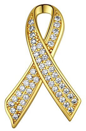 U7 Broche Ruban Blanc Plaqué Or Jaune Serte d'Oxyde de Zirconium Pins Accessoire de Vêtement - Octobre Rose Ruban - Epingle Octobre Rose