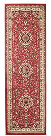 Carpeto Teppich Flur 80x300cm Rot Klassisch Traditionell Weich Pflegeleicht | Teppich für Eingangsbereich Büro Küche Wohnzimmer Schlafzimmer Tierfreundlich Allergikerfreundlich Fußbodenheizungsgeeignet