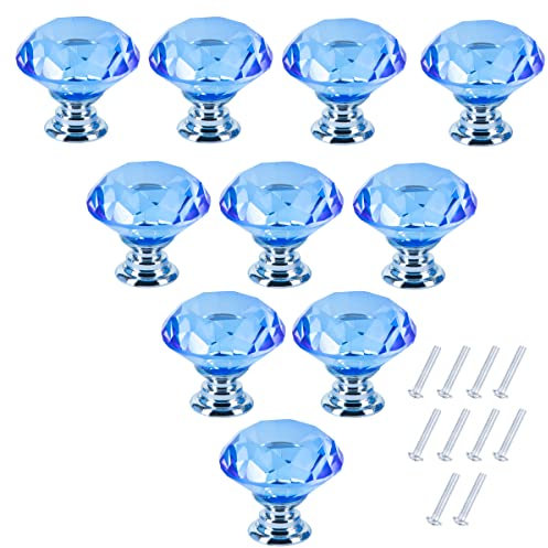 PETITES ECREVISSES 10 pcs 40mm Kristall Türgriff, Transparent Diamant Form Kristall SchrankKnöpfe Möbelknöpfe Möbelgriffe Schrankgriffe Mit schrauben (Blau)
