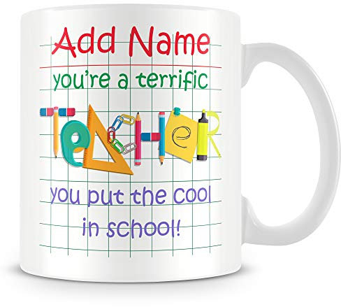 MUGGZ Personalised Teacher Mug 11oz | Custom Name Printed Ceramic Cup Gift | You Put The Cool in School | Teaching Staff Coffee Tea Cup | UK Made Quality | Unique Present for Educators